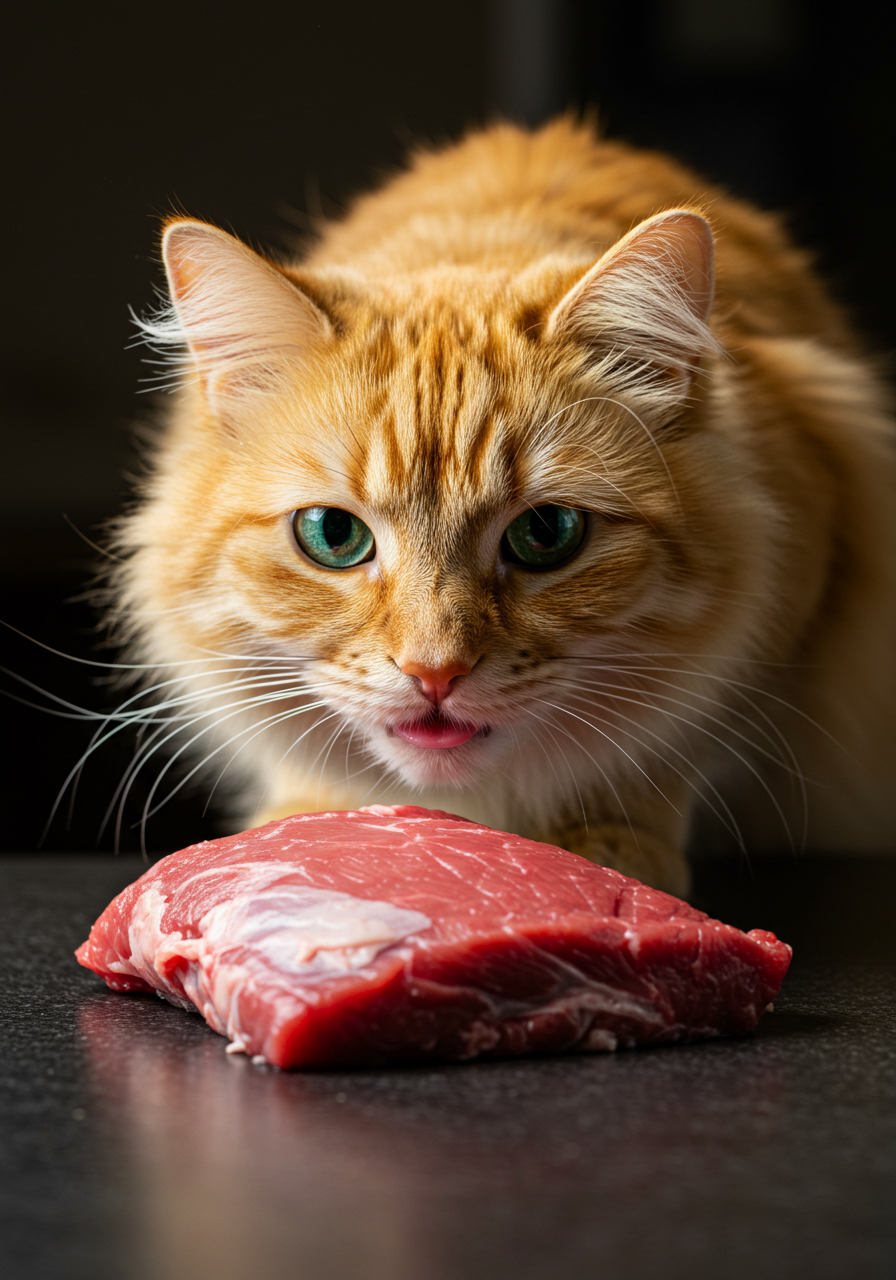 a cat smell raw meat